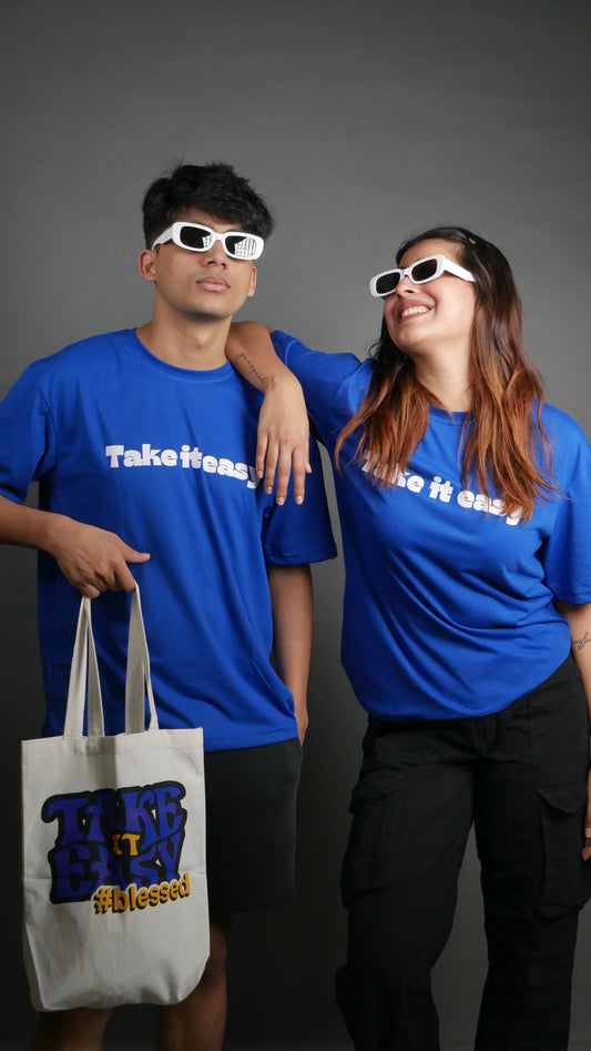 TAKE IT EASY ROYAL BLUE OVERSIZED T-SHIRT