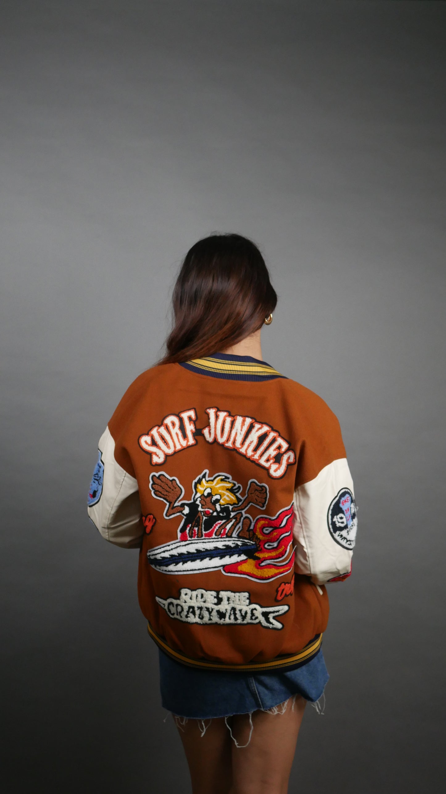 SURF JUNKIES BROWN VARSITY JACKET