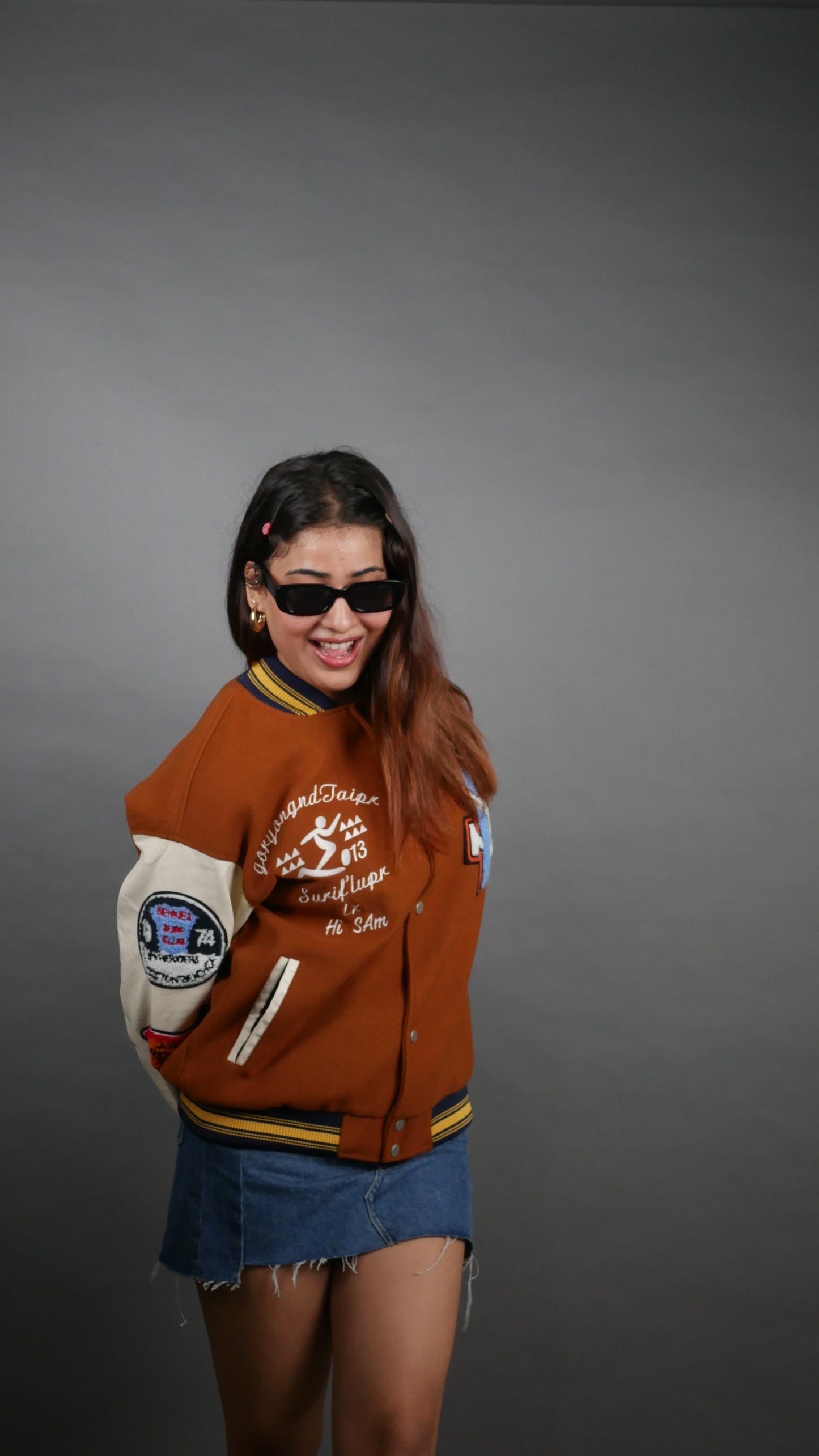 SURF JUNKIES BROWN VARSITY JACKET