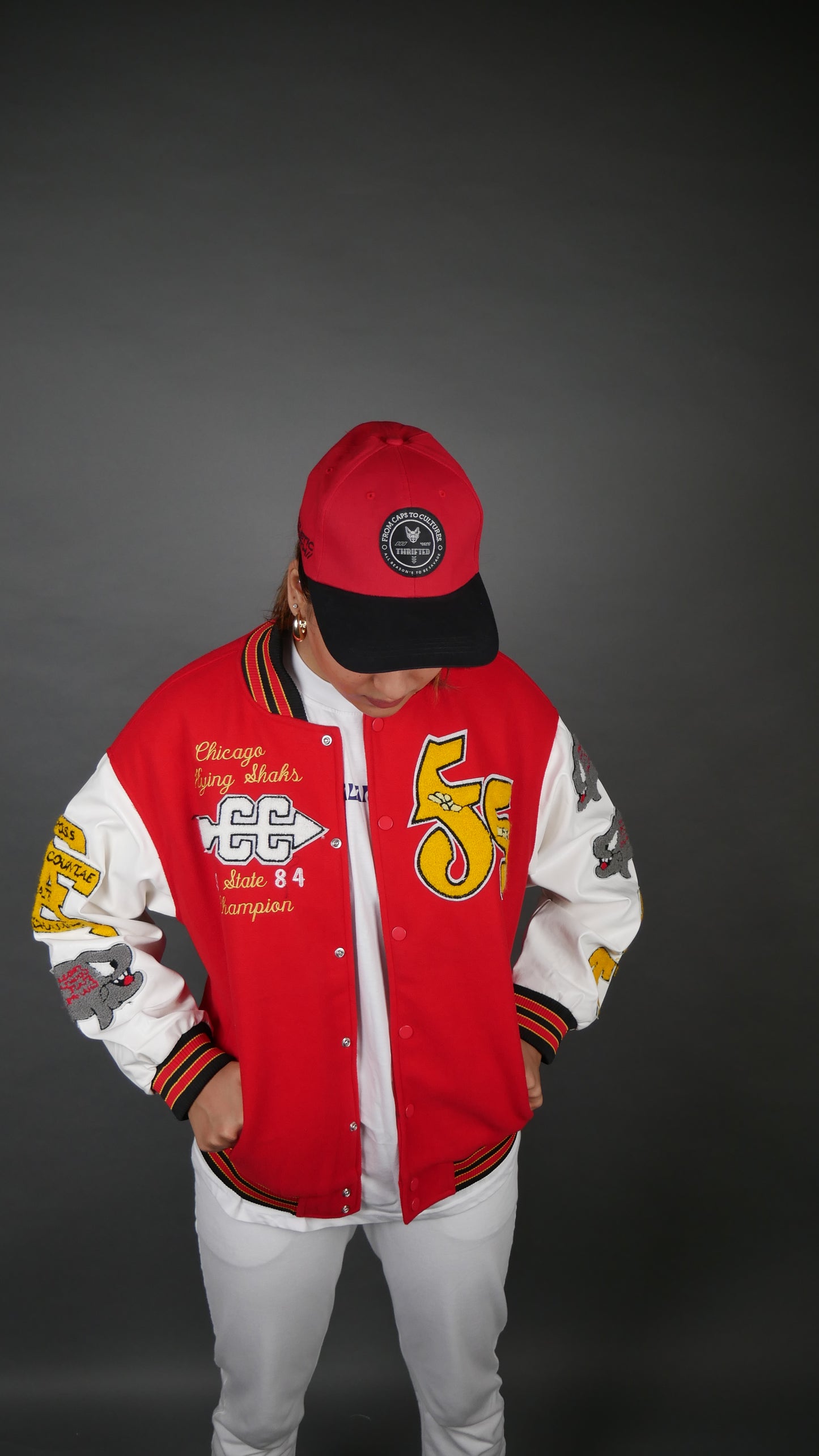 FLYING SHARKS RED VARSITY JACKET