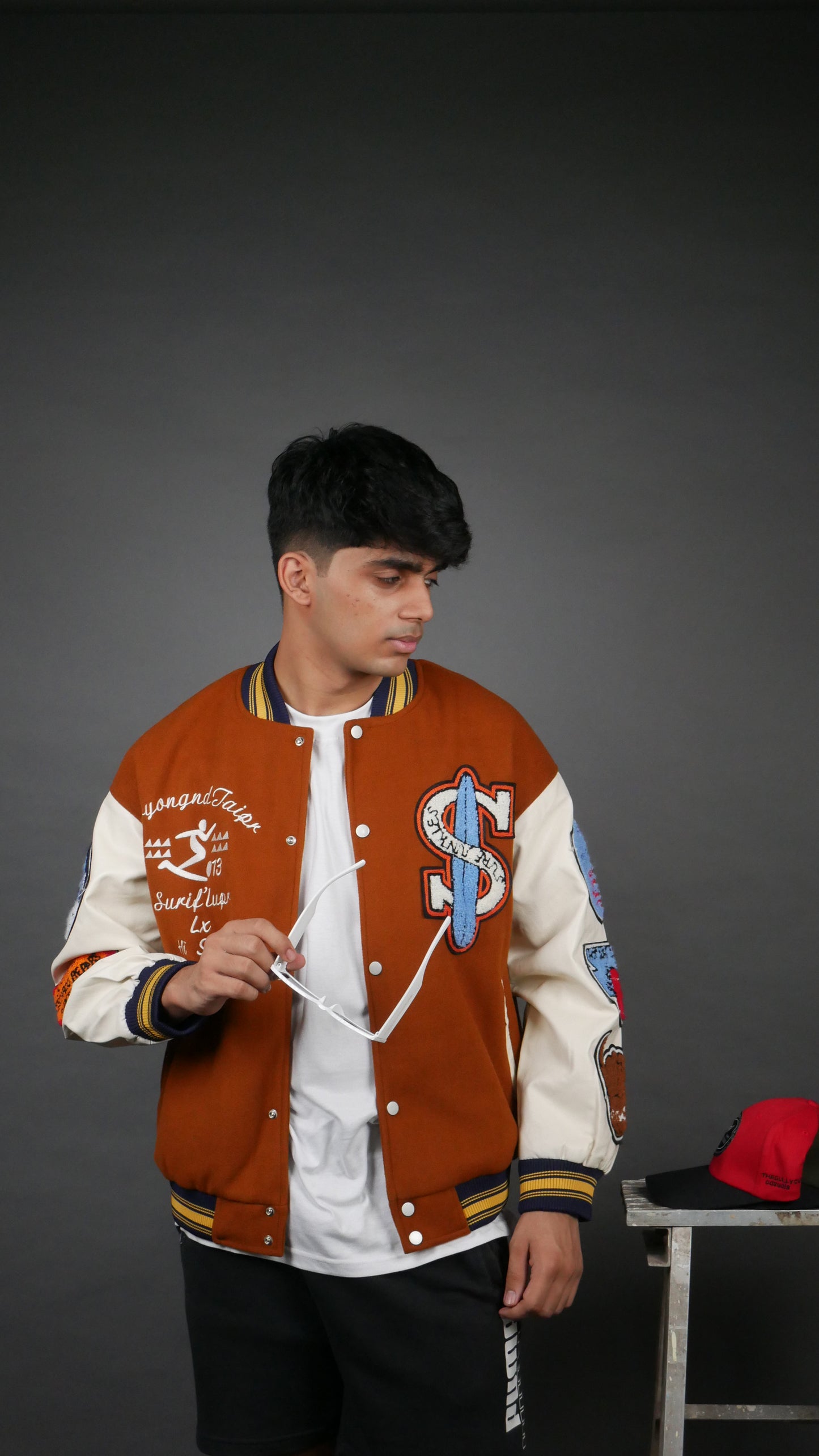 SURF JUNKIES BROWN VARSITY JACKET