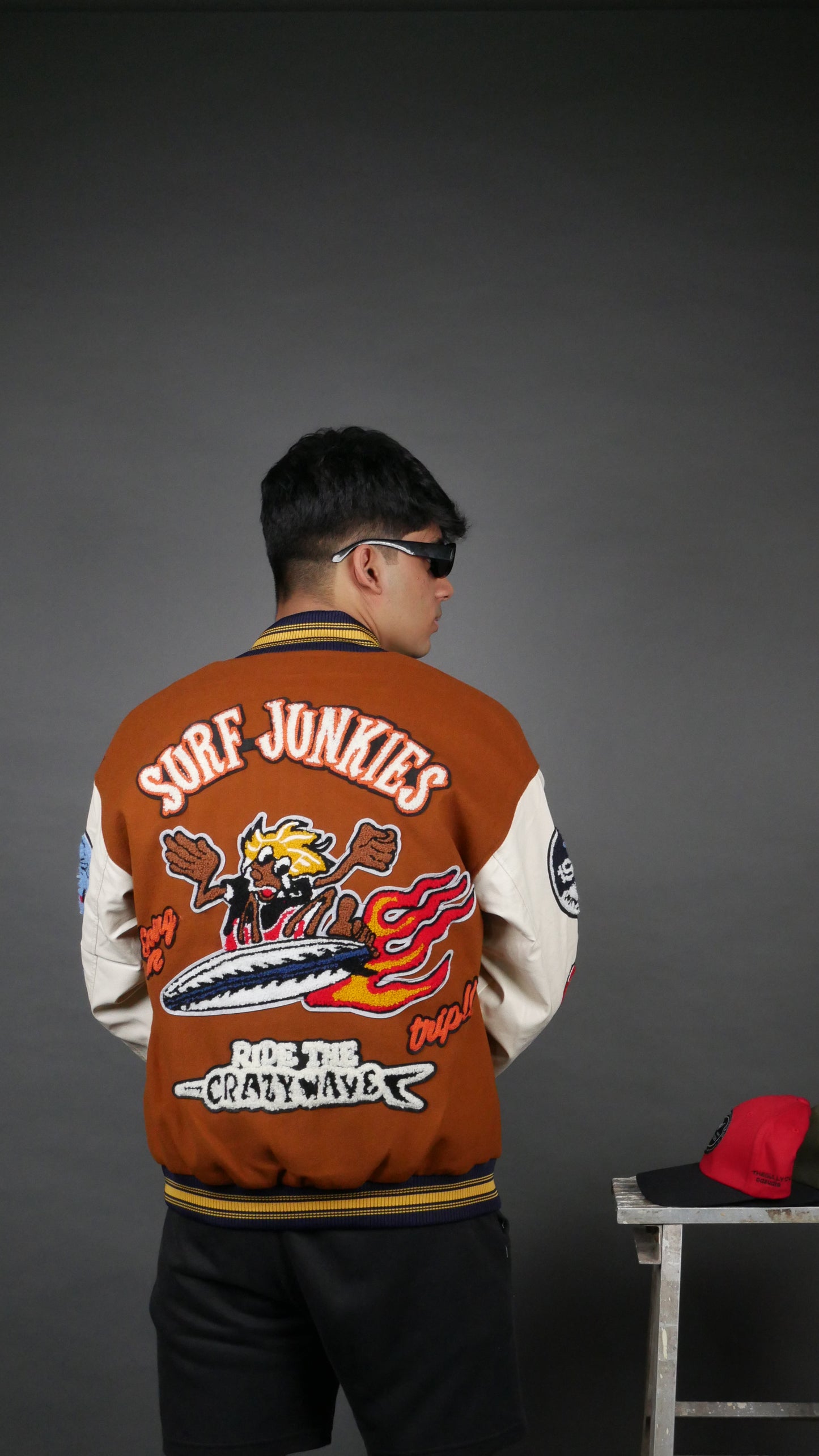 SURF JUNKIES BROWN VARSITY JACKET