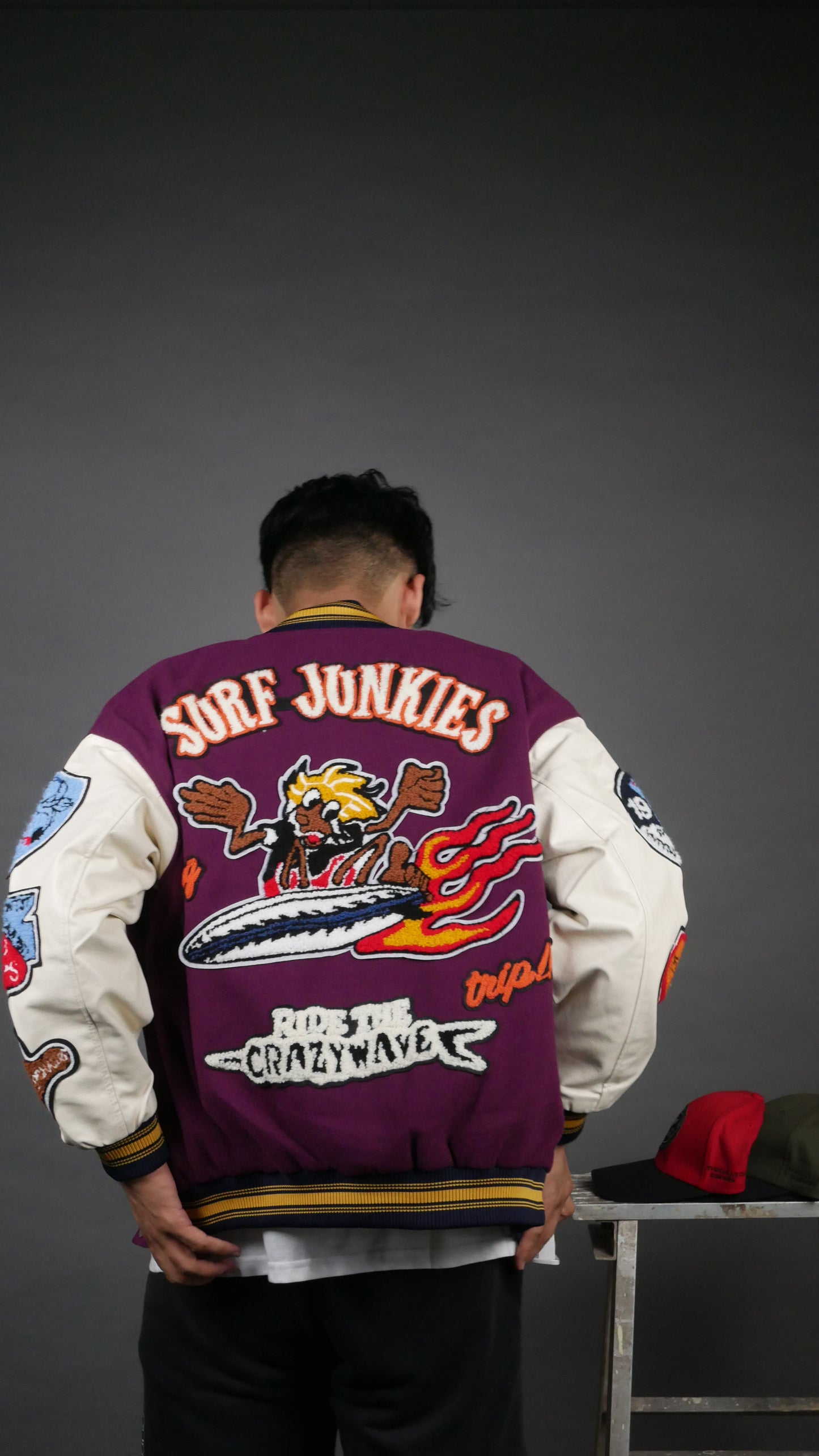 SURF JUNKIES PURPLE VARSITY JACKET