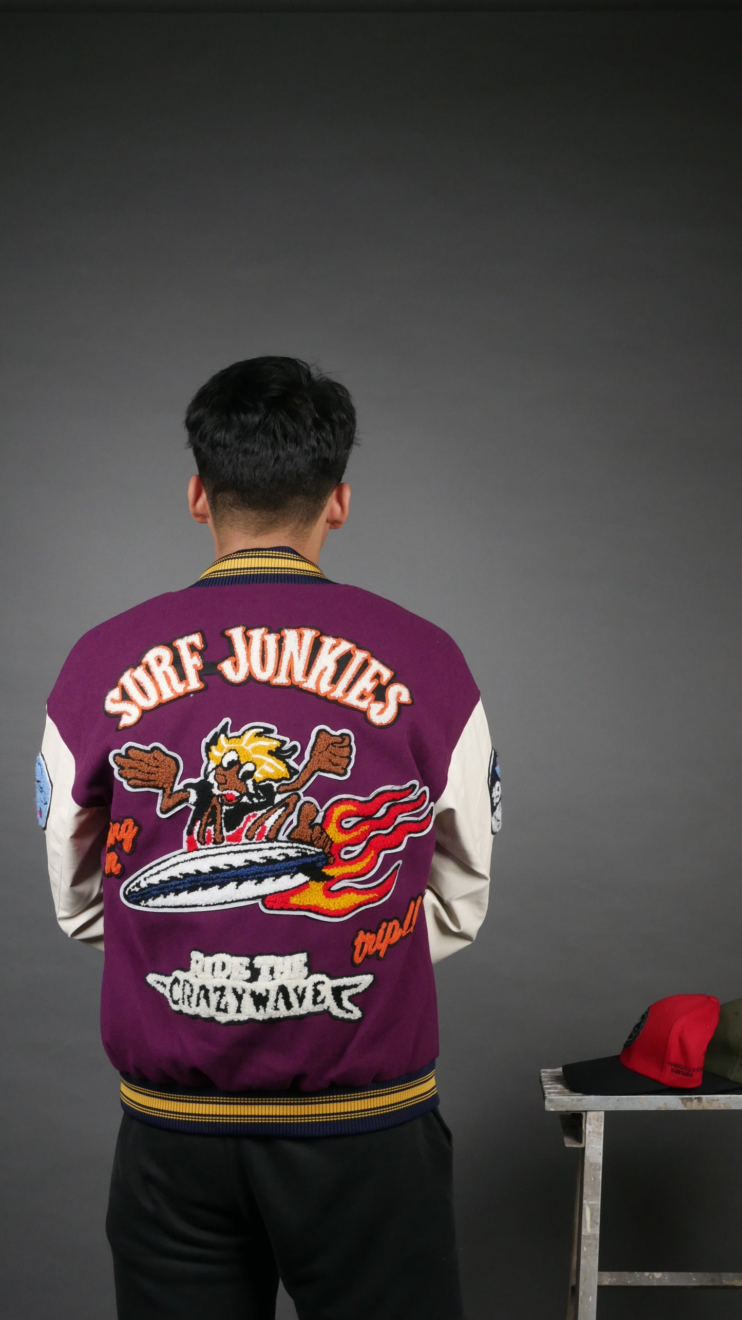 SURF JUNKIES PURPLE VARSITY JACKET