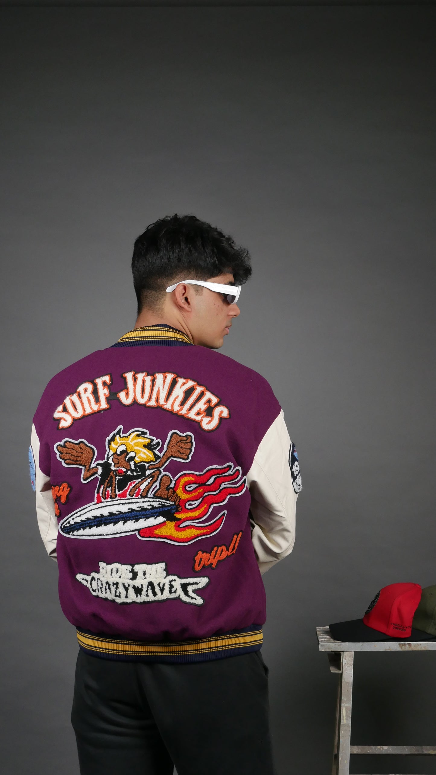 SURF JUNKIES PURPLE VARSITY JACKET